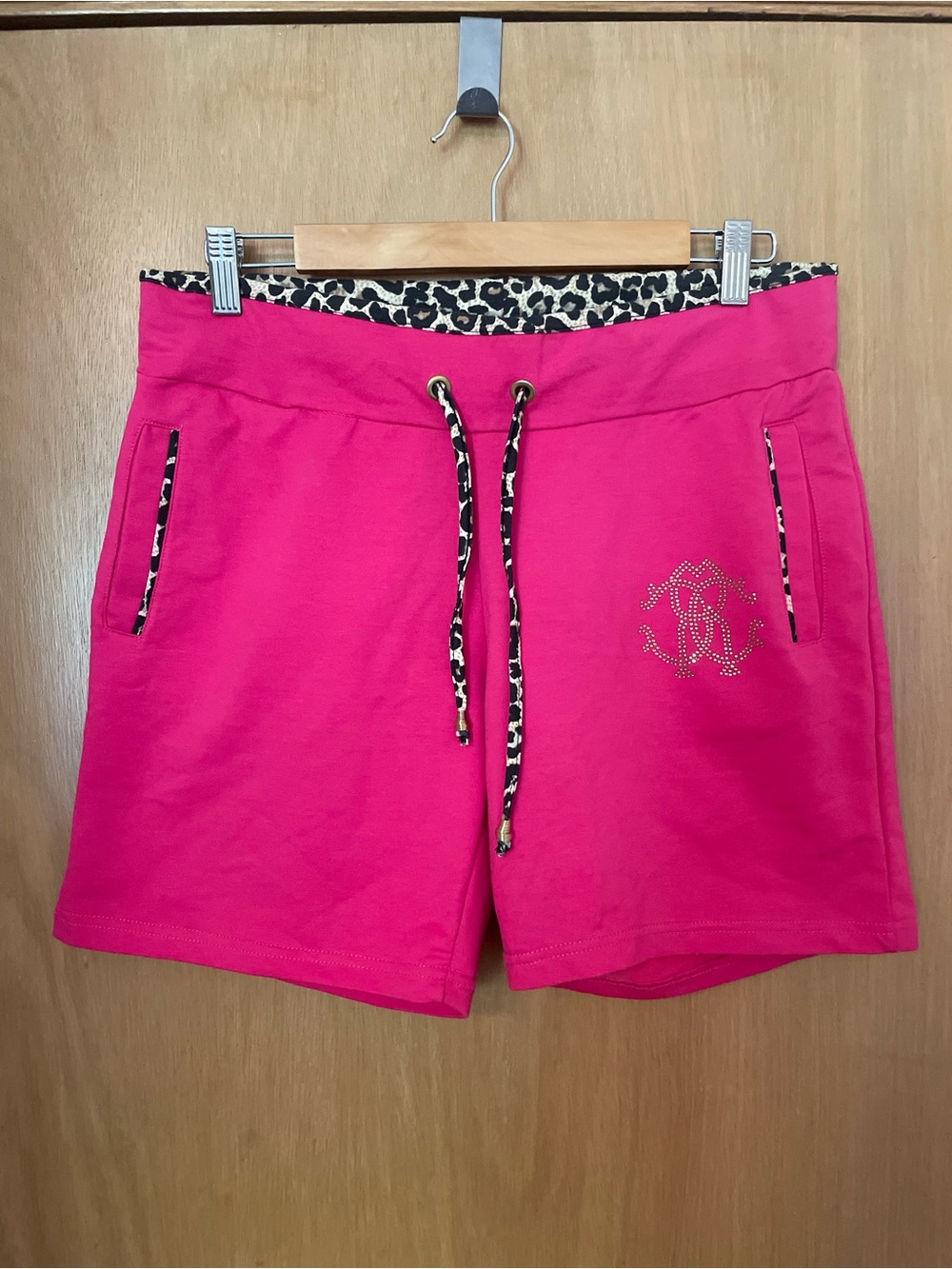 Roberto Cavalli Pink Leopard Cotton Shorts Size XL